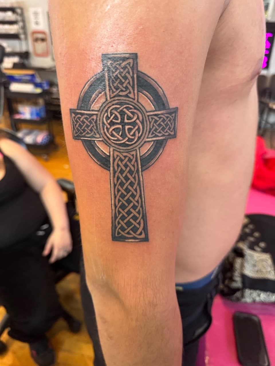 Celtic + Black & Grey celtic cross tattoo on Upper Arm by William_Samaras on TattMe