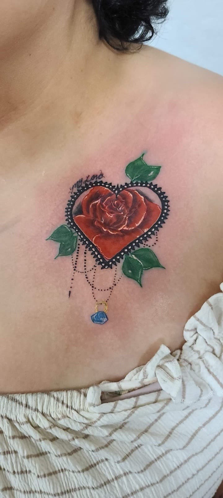 Floral + Color rose tattoo on Chest by William_Samaras on TattMe