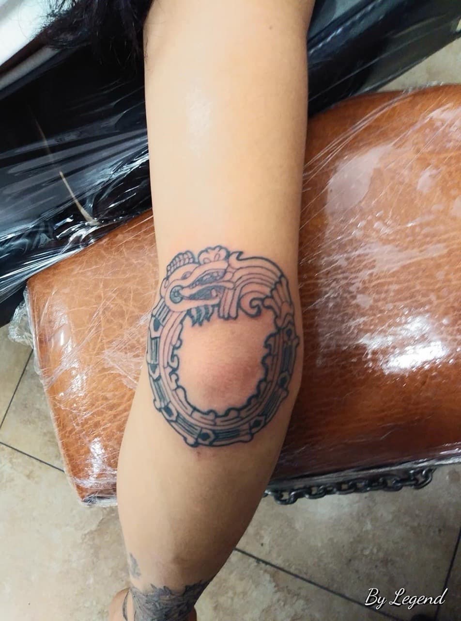 Black-work + Illustrative dragon tattoo on Elbow by William_Samaras on TattMe