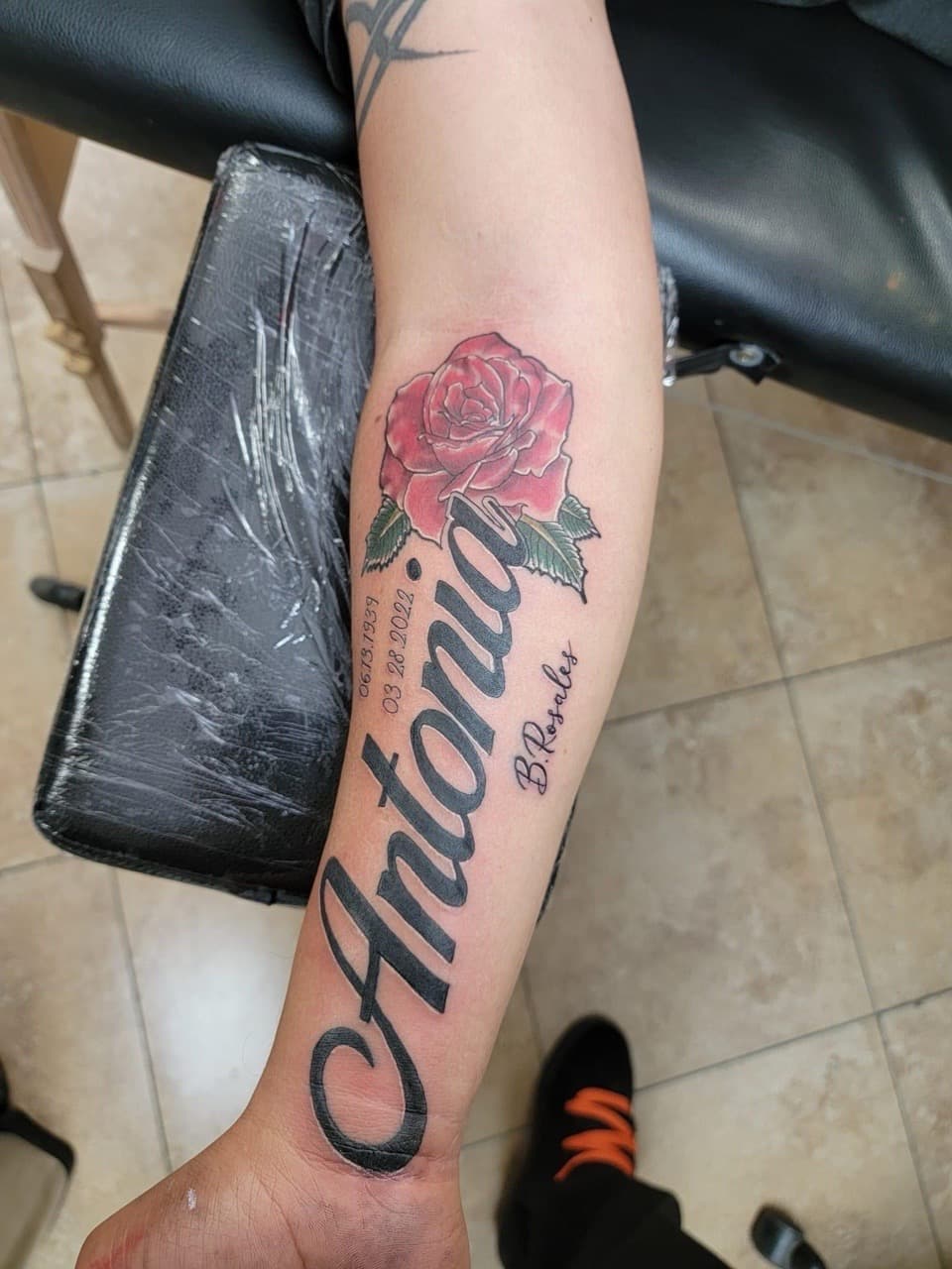 Floral + Lettering rose tattoo on Forearm by William_Samaras on TattMe