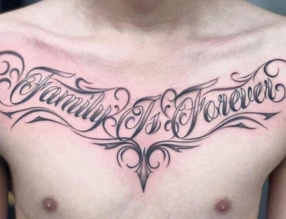 Lettering + Script message tattoo on Chest by William_Samaras on TattMe