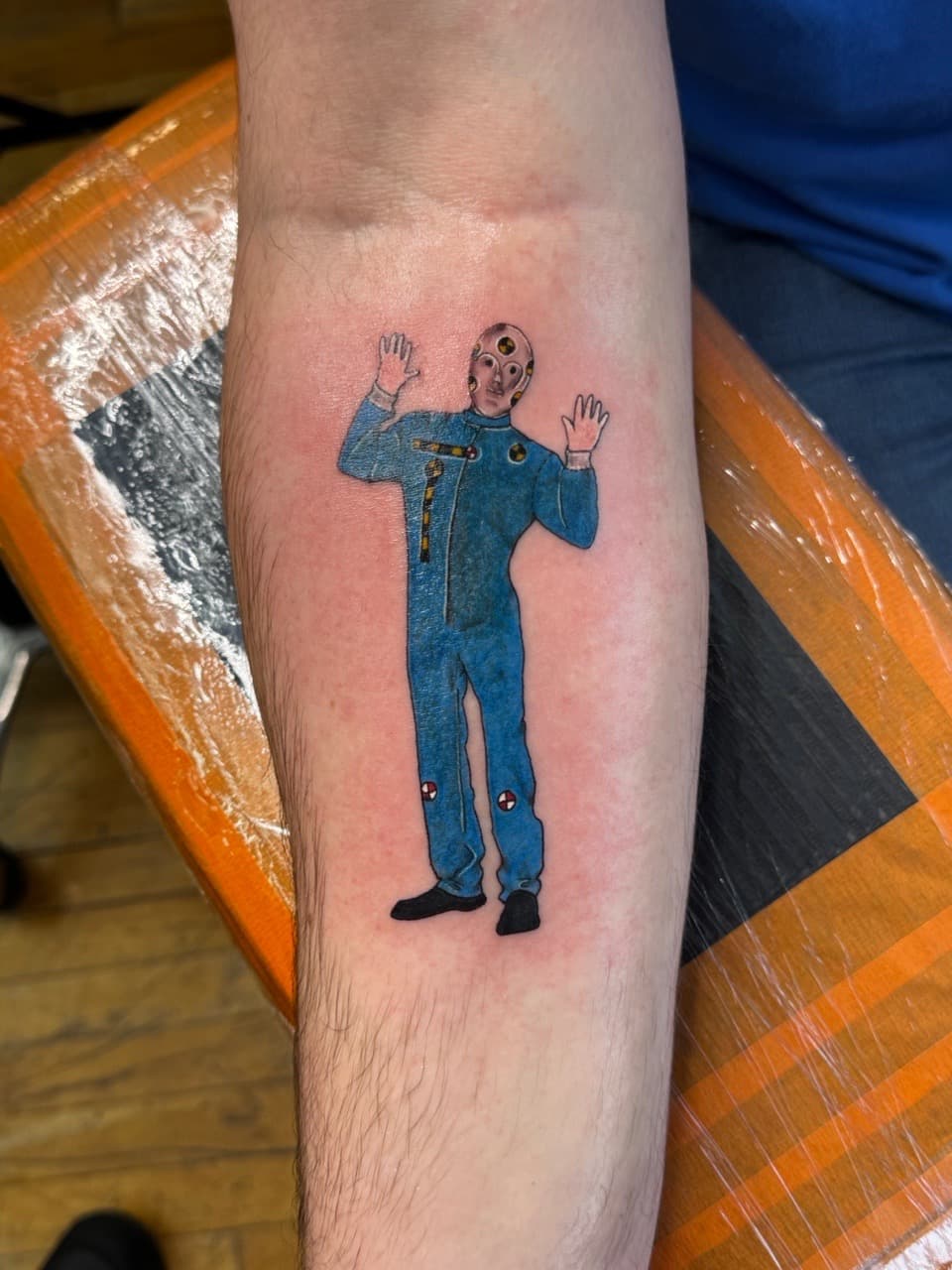 Illustrative + Color crash test dummy tattoo on Forearm by William_Samaras on TattMe