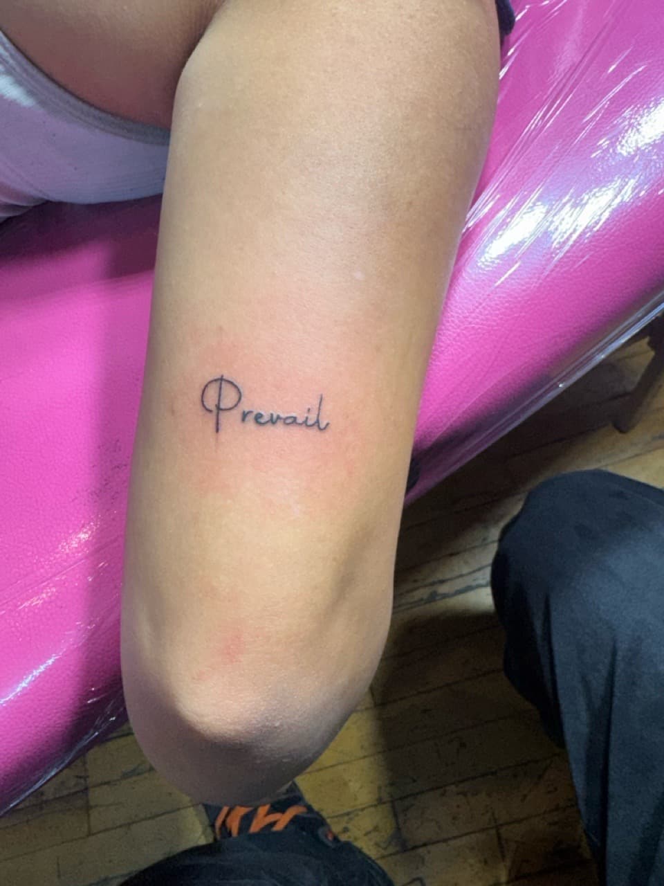 Lettering + Script word tattoo on Upper Arm by William_Samaras on TattMe