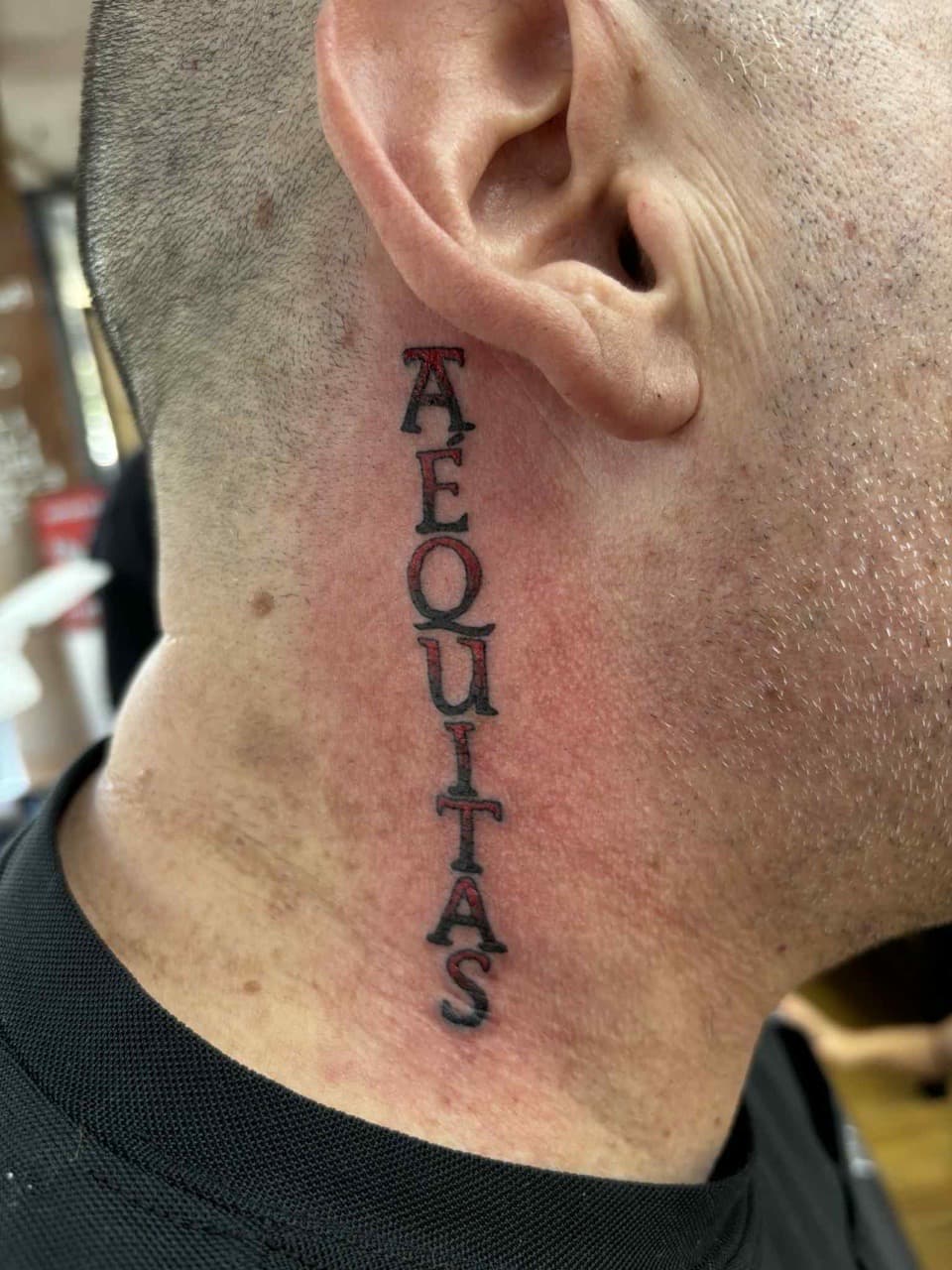 Lettering + Color word tattoo on Behind Ear by William_Samaras on TattMe