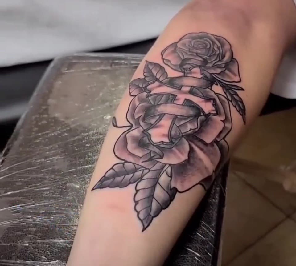 Black & Grey + Floral roses tattoo on Forearm by William_Samaras on TattMe