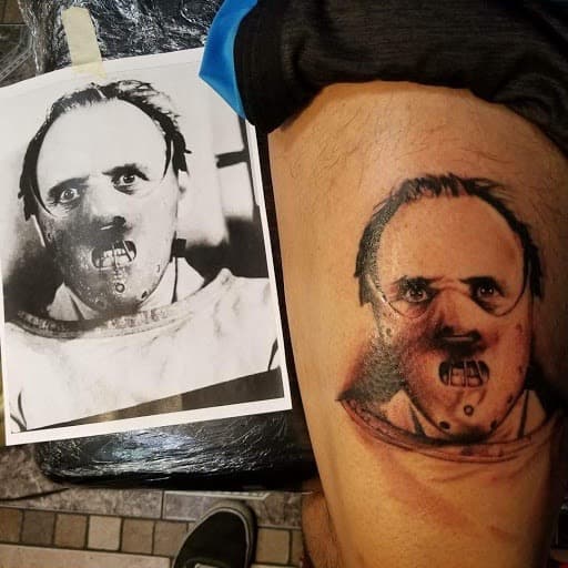 Realism + Portrait Realism hannibal lecter tattoo on Thigh by William_Samaras on TattMe