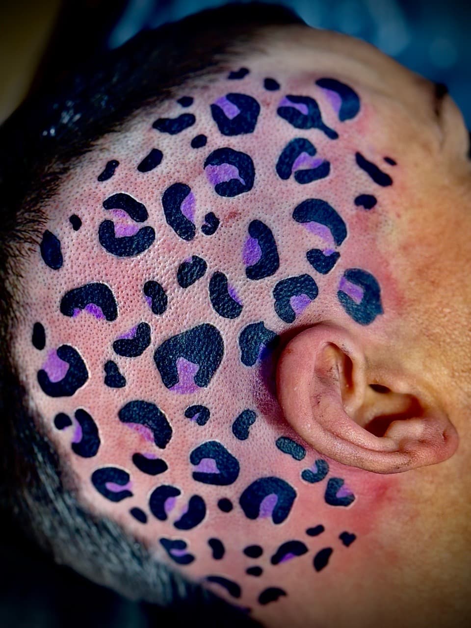 Color + Illustrative leopard print tattoo on Face by William_Samaras on TattMe