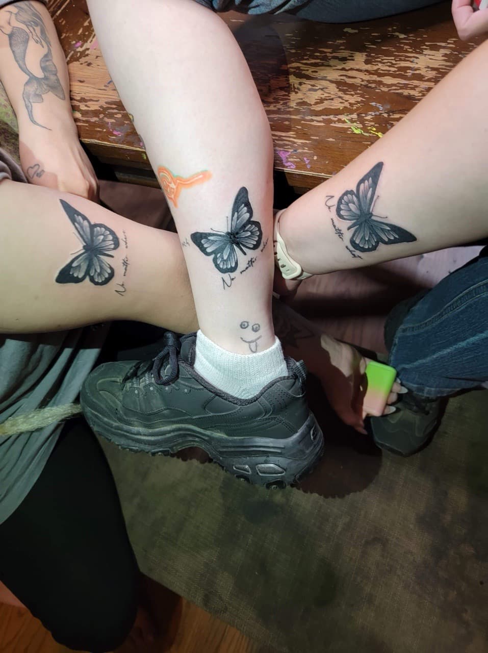 Black & Grey + Lettering butterfly tattoo on Calf by William_Samaras on TattMe