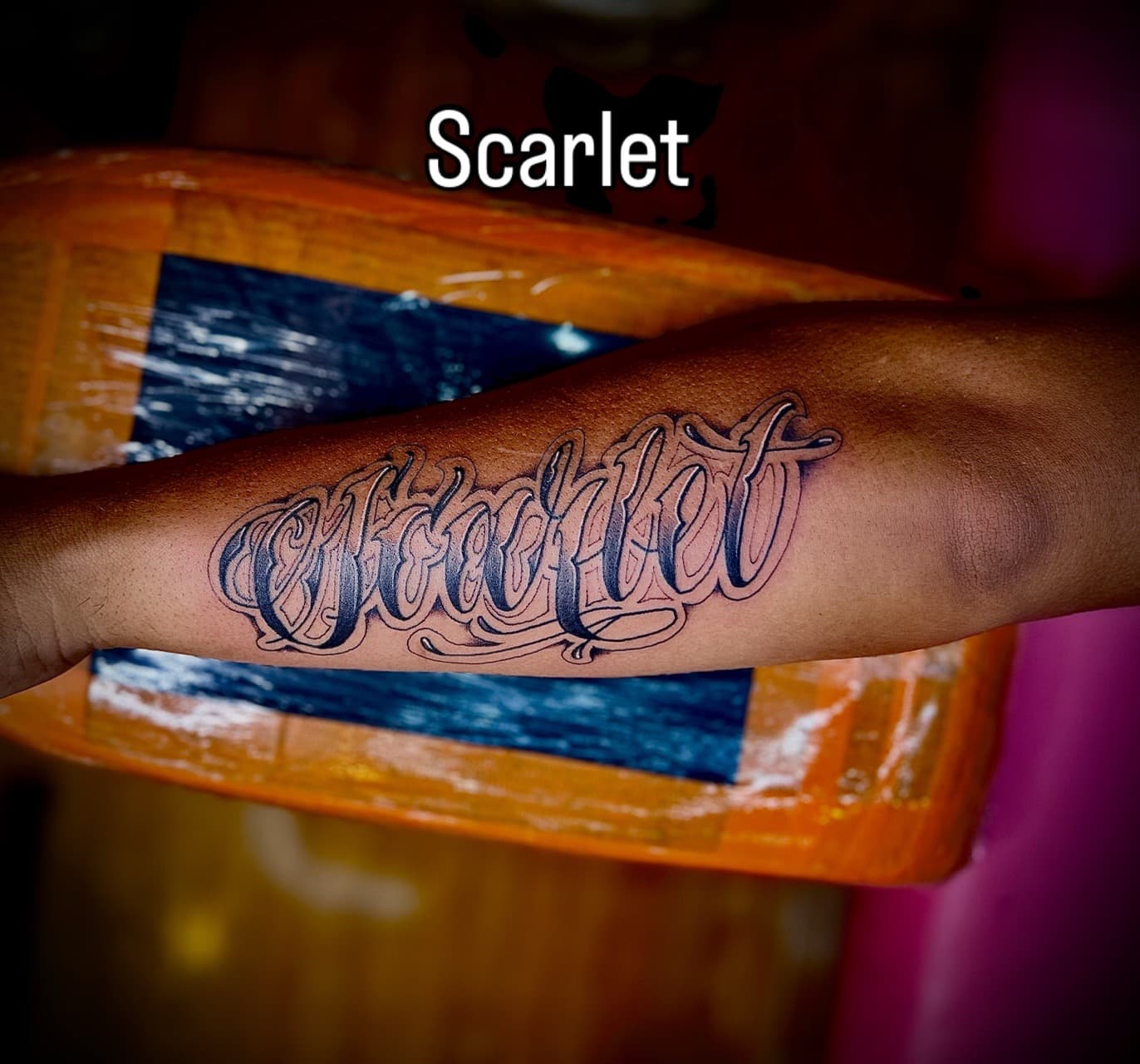 Lettering + Script scarlet tattoo on Forearm by William_Samaras on TattMe