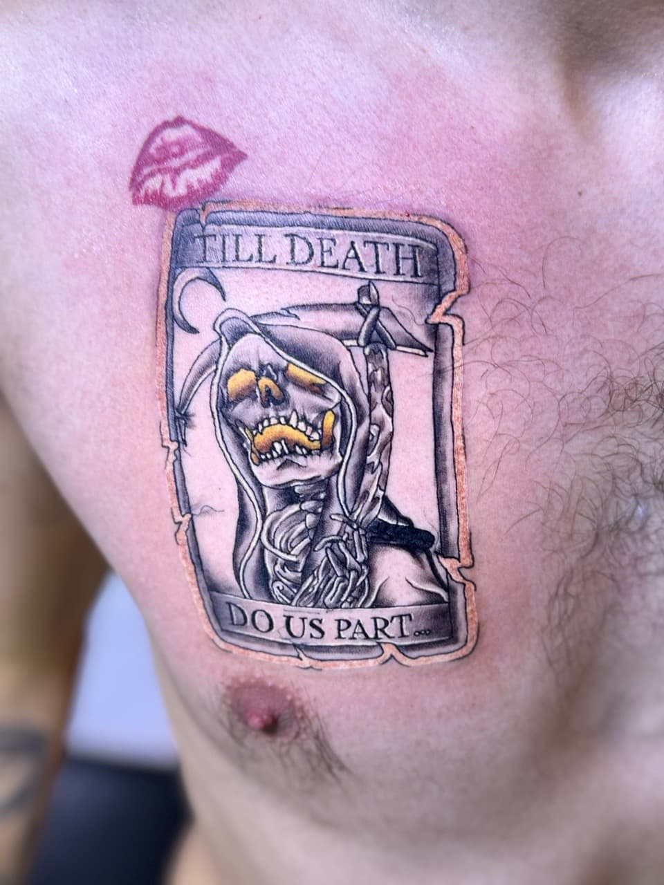 Traditional + American Traditional grim reaper tattoo on Chest by William_Samaras on TattMe
