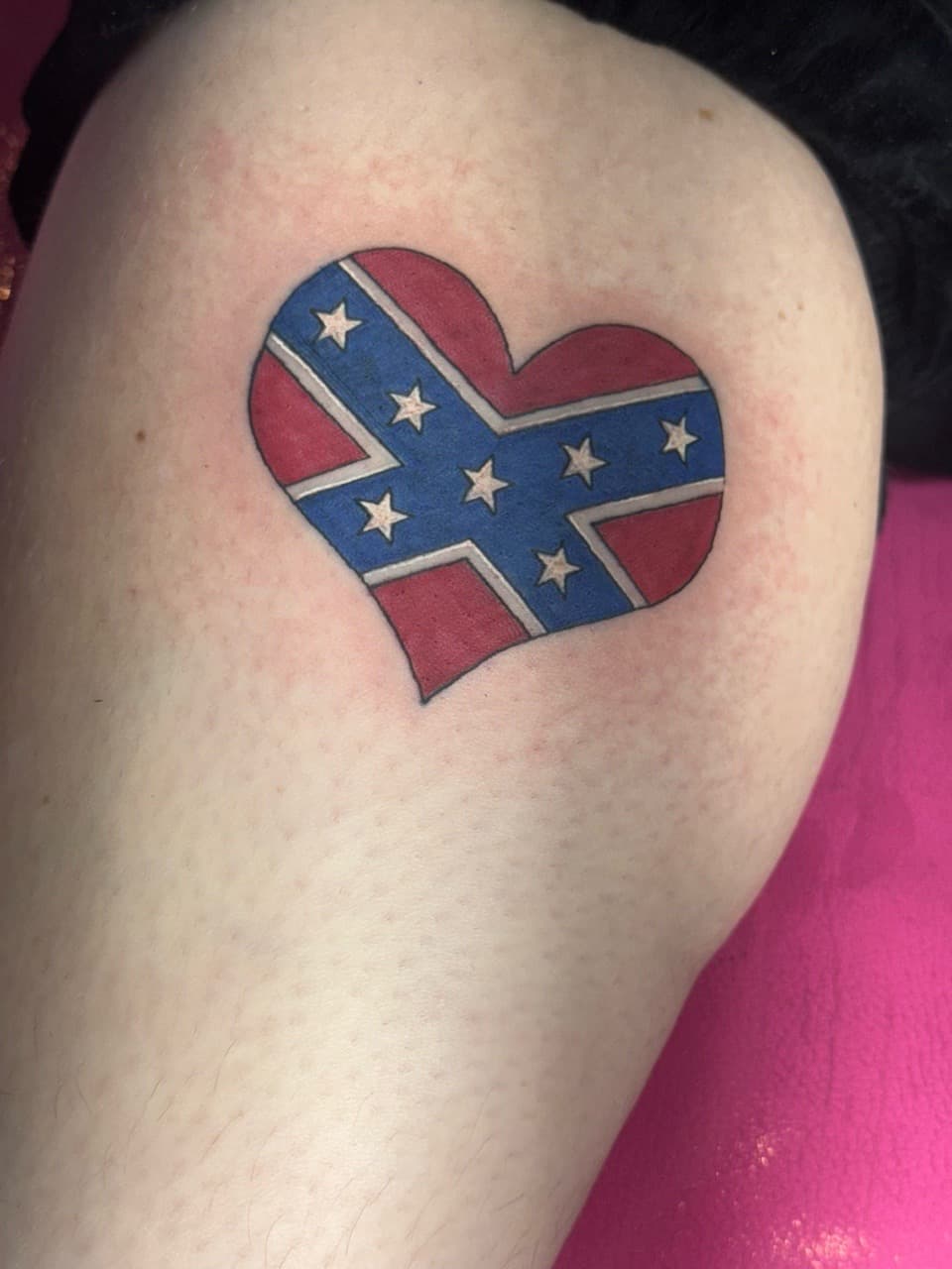 American Traditional + Color heart tattoo on Thigh by William_Samaras on TattMe