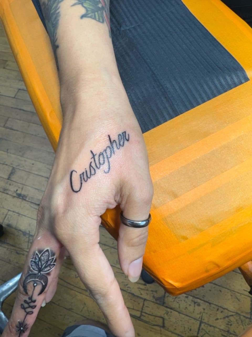 Script + Lettering name tattoo on Hand by William_Samaras on TattMe