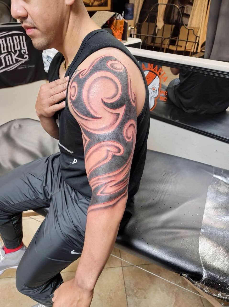 Black-work + Tribal swirls tattoo on Upper Arm by William_Samaras on TattMe