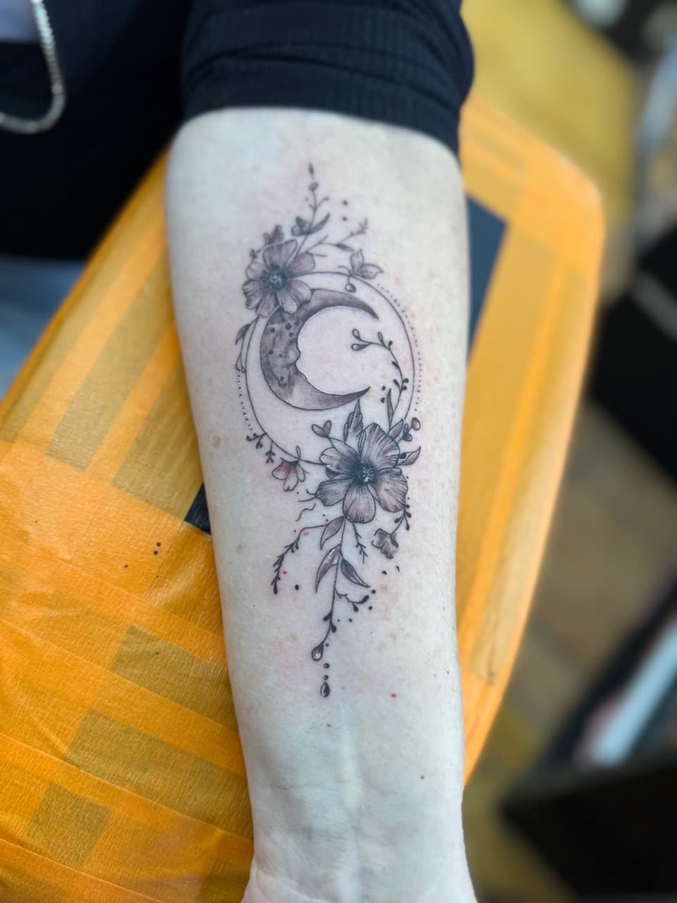 Fine Line + Black & Grey moon tattoo on Forearm by William_Samaras on TattMe