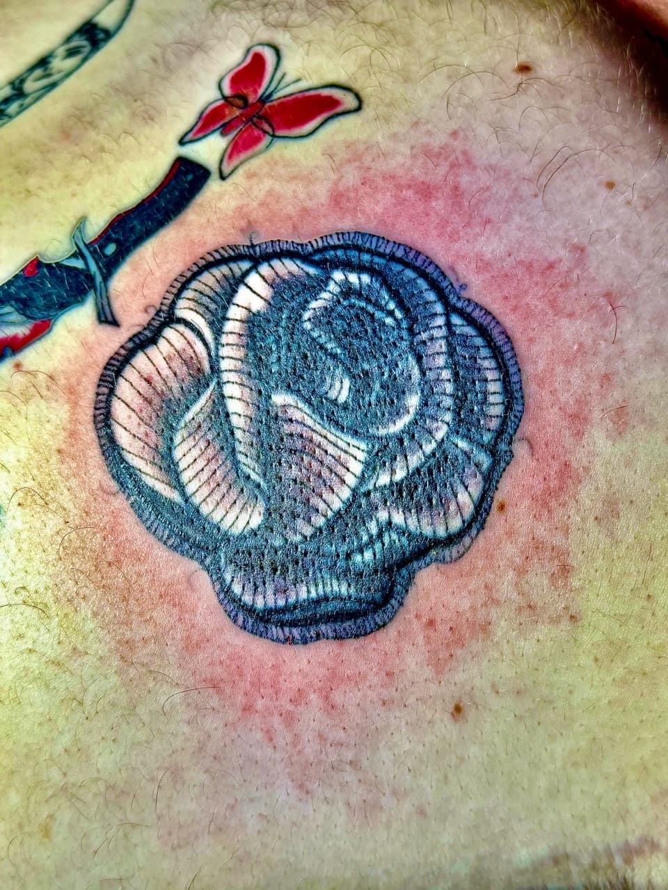 Traditional + Black-work rose tattoo by William_Samaras on TattMe
