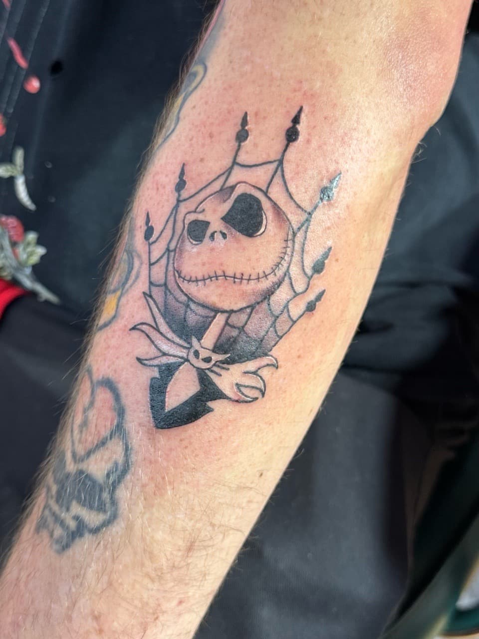 Pop Culture + Black & Grey jack skellington tattoo on Forearm by William_Samaras on TattMe
