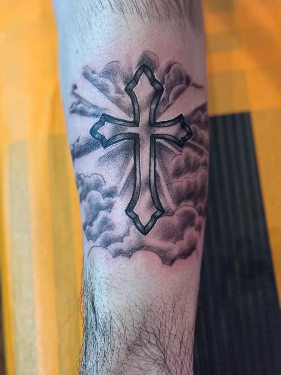 Black & Grey + Religious cross tattoo on Forearm by William_Samaras on TattMe