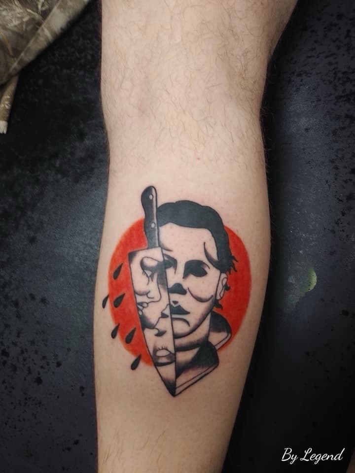 Neo-Traditional + Illustrative michael myers tattoo on Calf by William_Samaras on TattMe