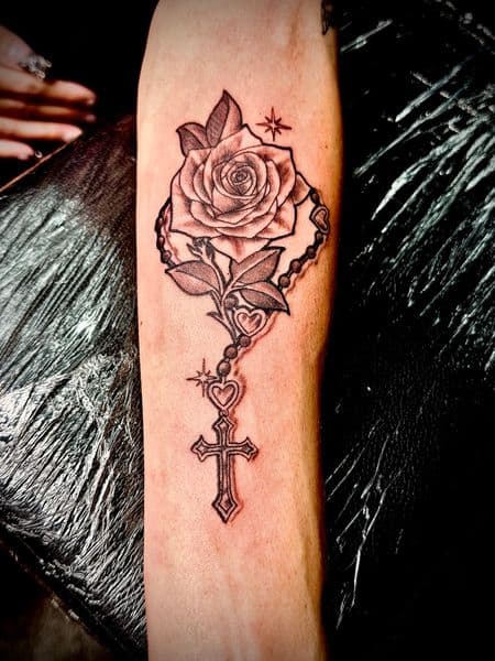 Black & Grey + Illustrative rose tattoo on Forearm by William_Samaras on TattMe