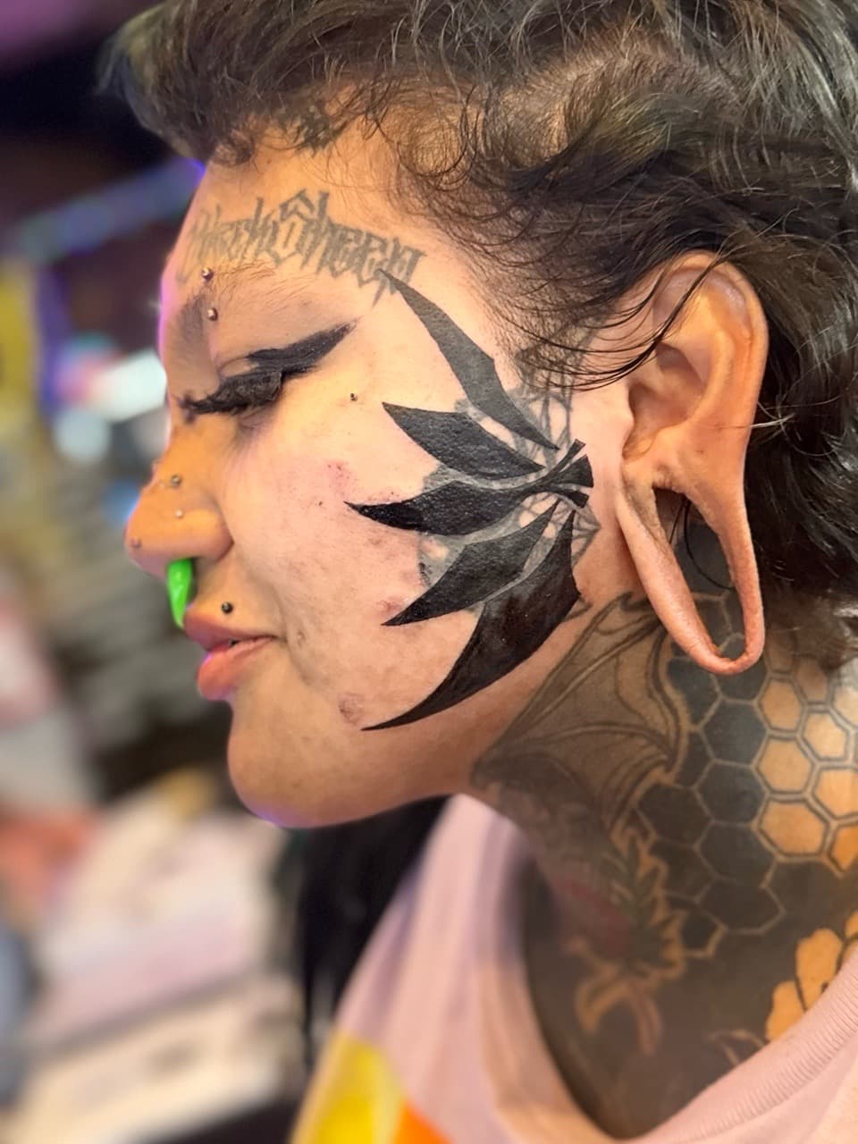 Black-work + Geometric blackwork tattoo on Face by William_Samaras on TattMe