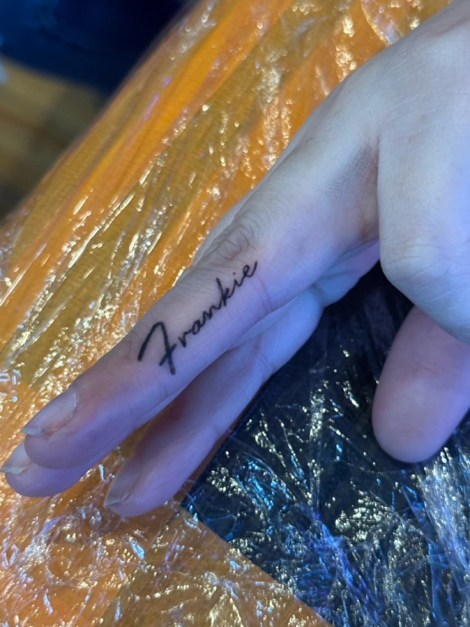 Script + Lettering name tattoo on Fingers by William_Samaras on TattMe