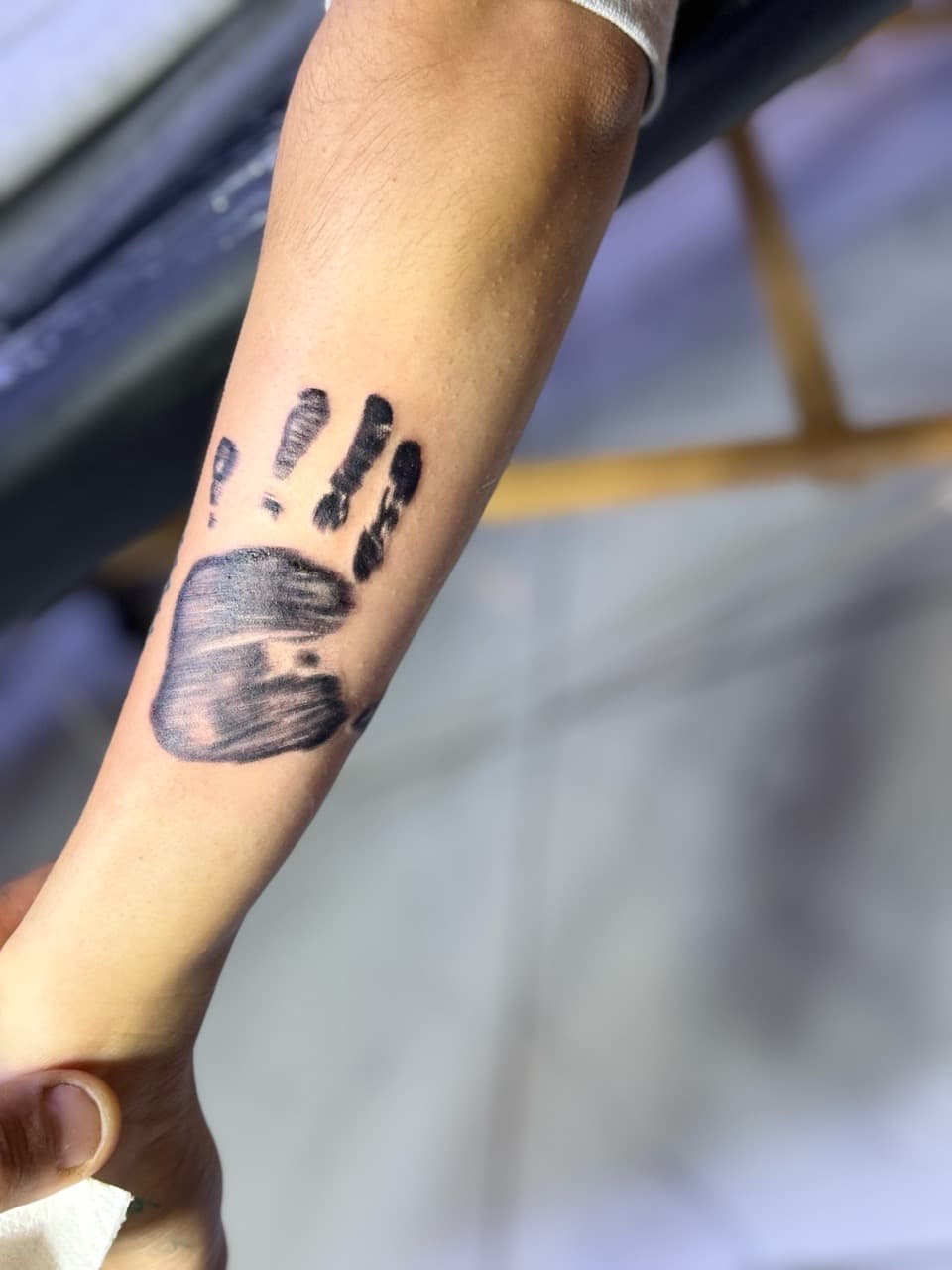 Black-work + Illustrative handprint tattoo on Forearm by William_Samaras on TattMe