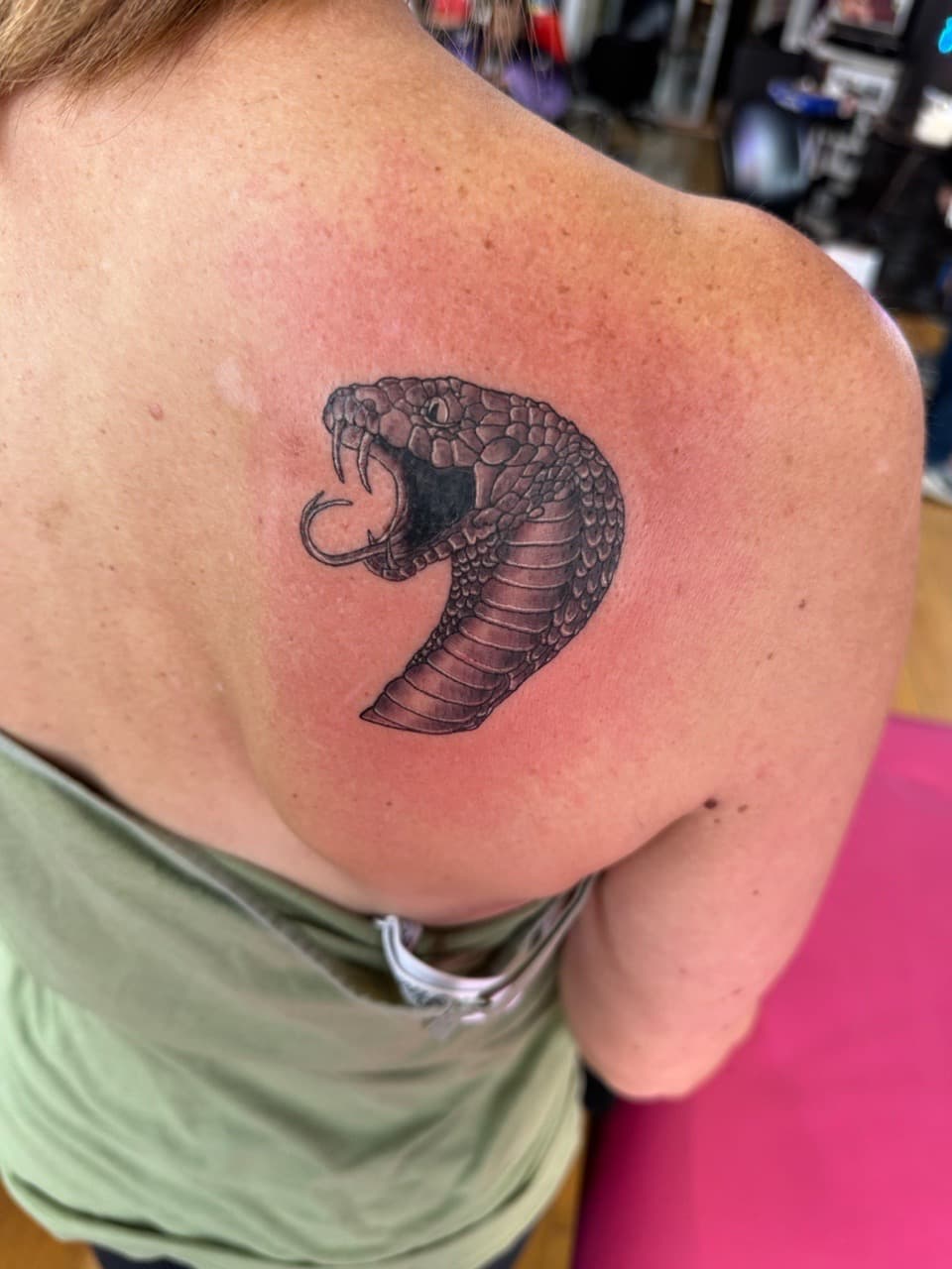 Black & Grey + Illustrative snake tattoo on Shoulder by William_Samaras on TattMe