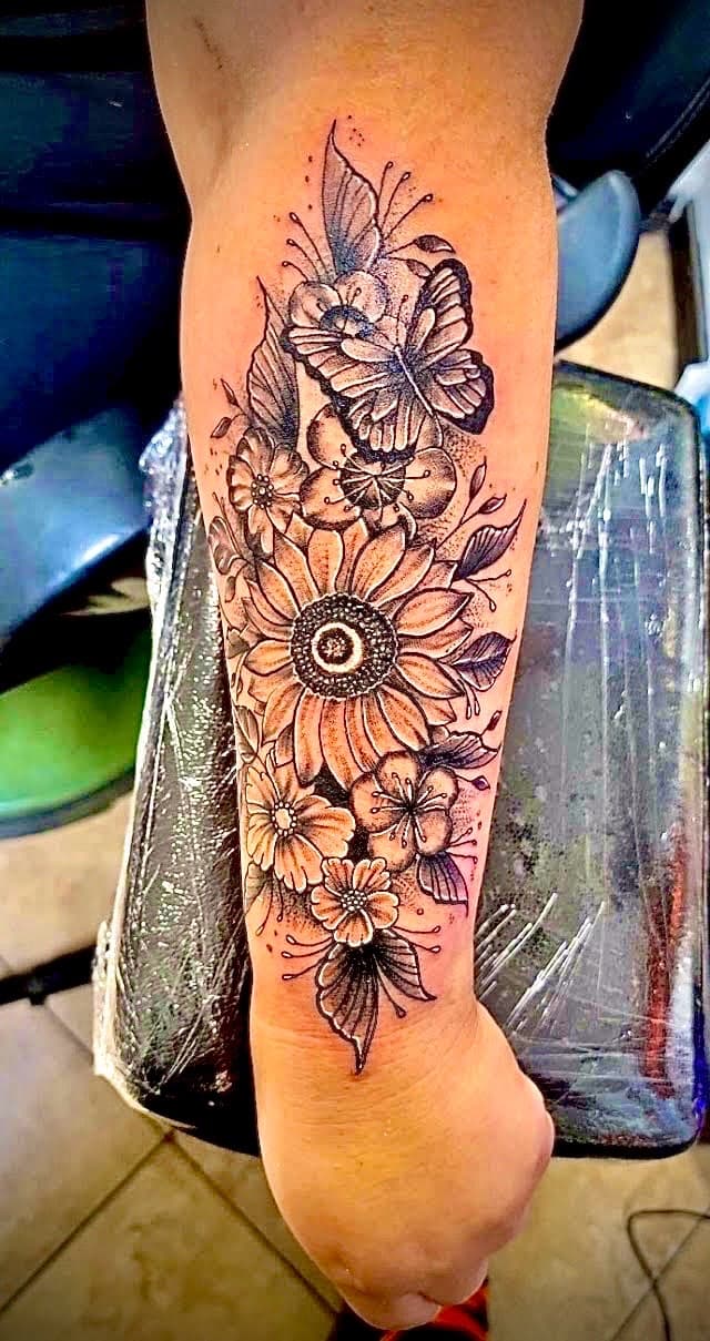 Floral + Black & Grey flowers tattoo on Forearm by William_Samaras on TattMe