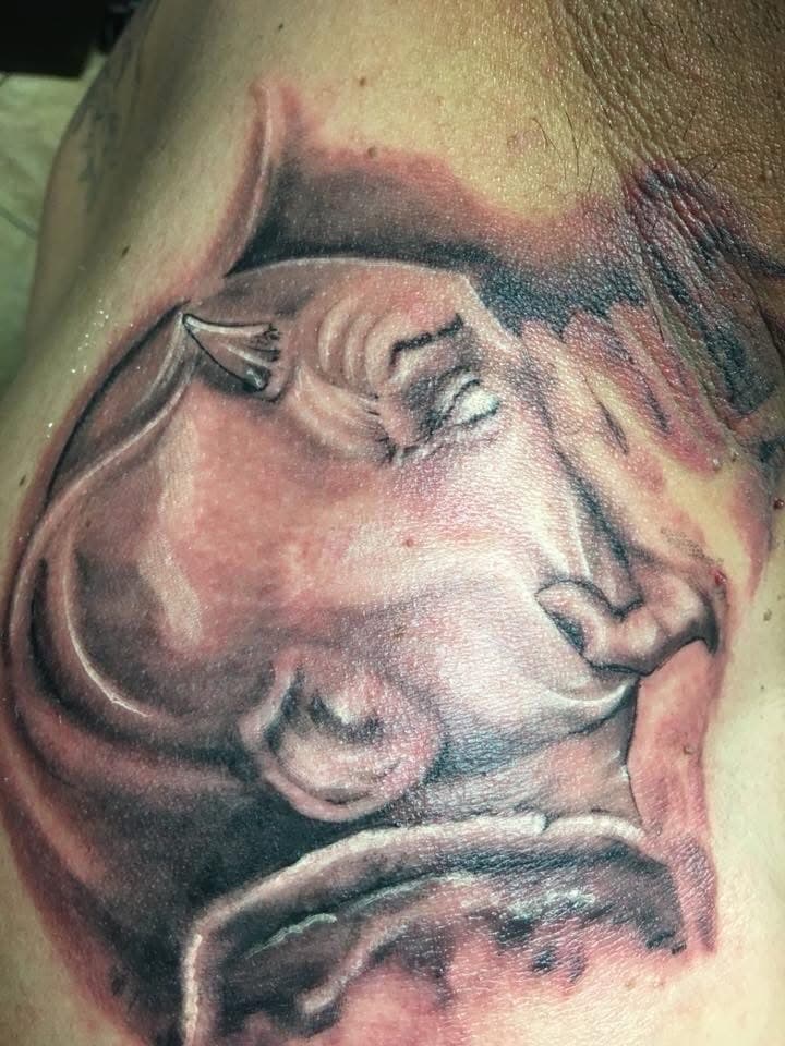 Black & Grey + Realism sculpture tattoo on Chest by William_Samaras on TattMe