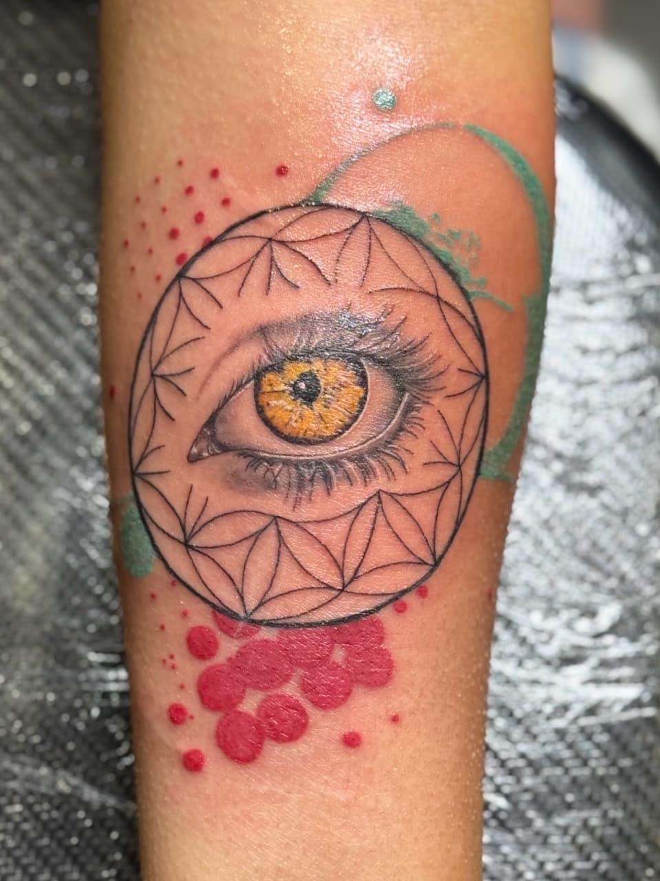 Realism + Geometric eye tattoo on Forearm by William_Samaras on TattMe