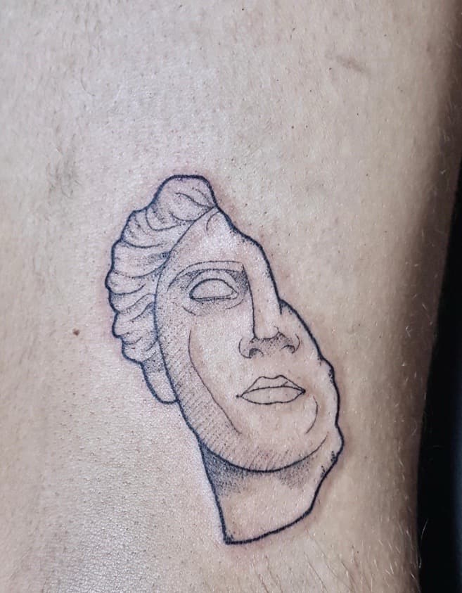 Fine Line + Black & Grey statue tattoo on Ribs by William_Samaras on TattMe