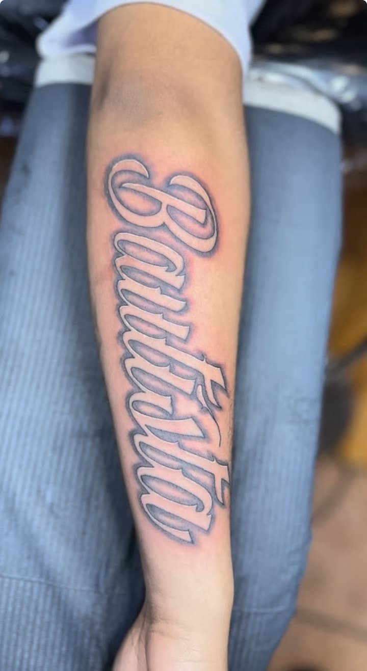 Lettering + Script name tattoo on Forearm by William_Samaras on TattMe