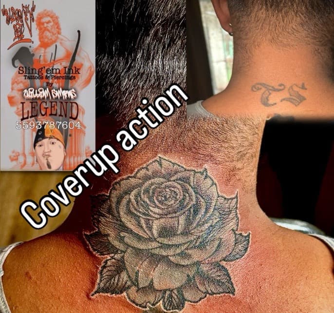 Black & Grey + Cover-Ups rose tattoo on Neck (Back) by William_Samaras on TattMe