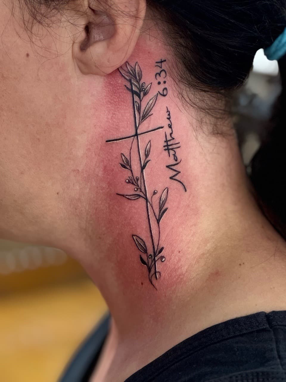 Fine Line + Black-work cross tattoo on Neck (Side) by William_Samaras on TattMe