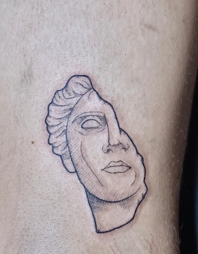Fine Line + Dot-work statue tattoo on Ribs by William_Samaras on TattMe
