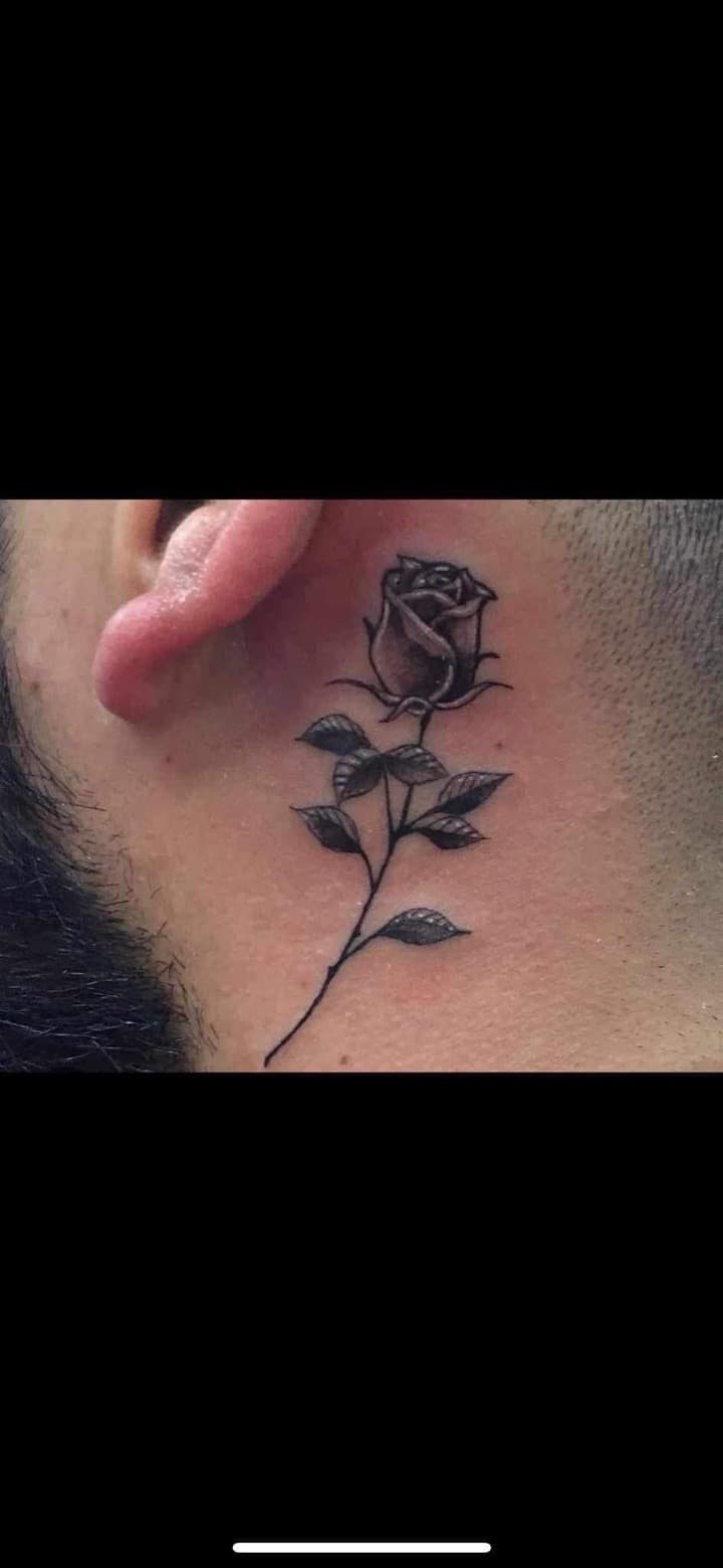 Fine Line + Black & Grey rose tattoo on Behind Ear by William_Samaras on TattMe
