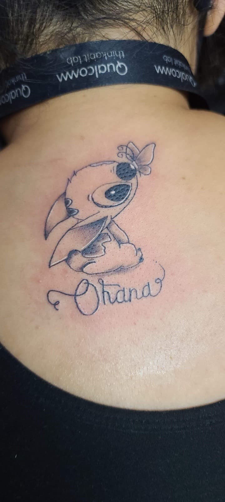 Anime + Lettering stitch tattoo on Neck (Back) by William_Samaras on TattMe