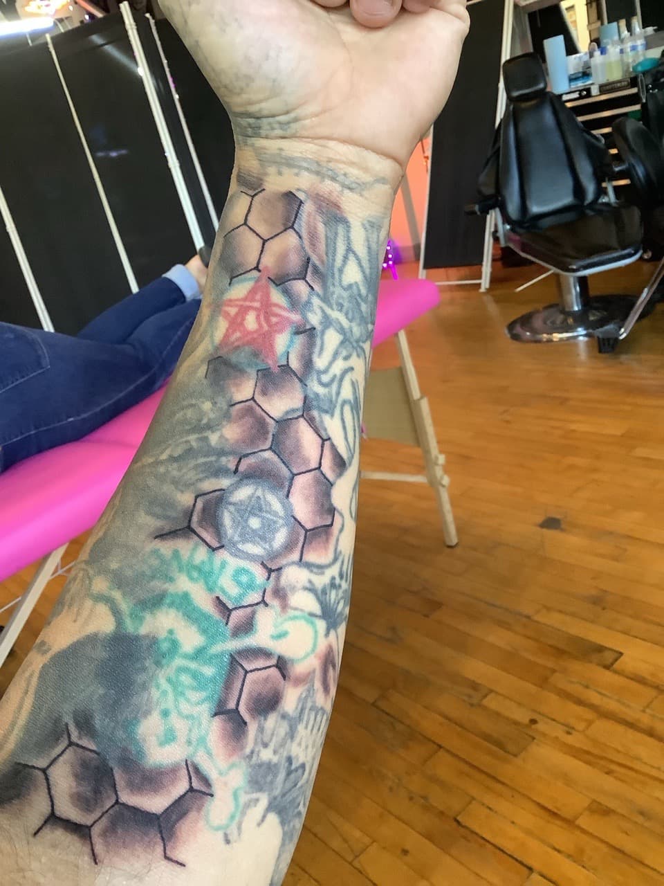 Geometric + Color hexagons tattoo on Forearm by William_Samaras on TattMe