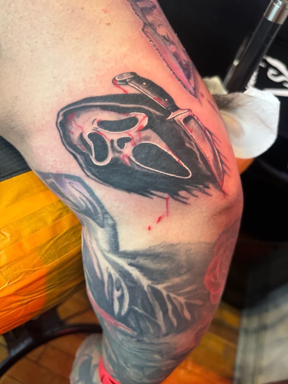Black & Grey + Illustrative ghostface tattoo on Upper Arm by William_Samaras on TattMe