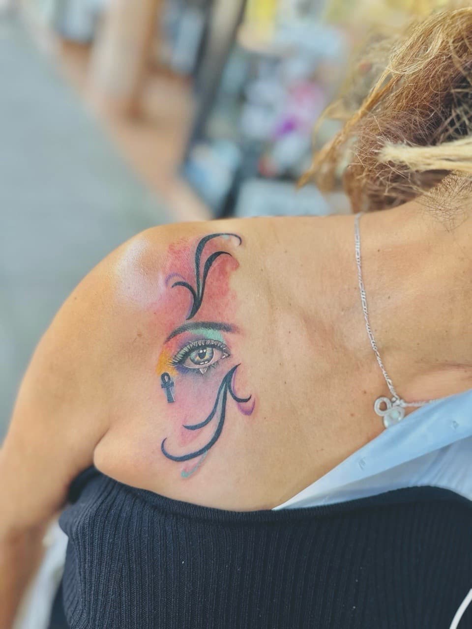 Watercolor + Illustrative eye tattoo on Shoulder by William_Samaras on TattMe