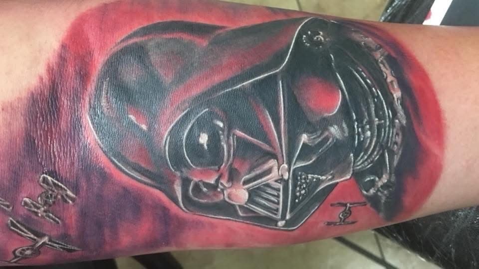 Pop Culture + Illustrative darth vader tattoo on Forearm by William_Samaras on TattMe