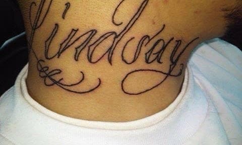 Lettering + Script name tattoo on Neck (Side) by William_Samaras on TattMe