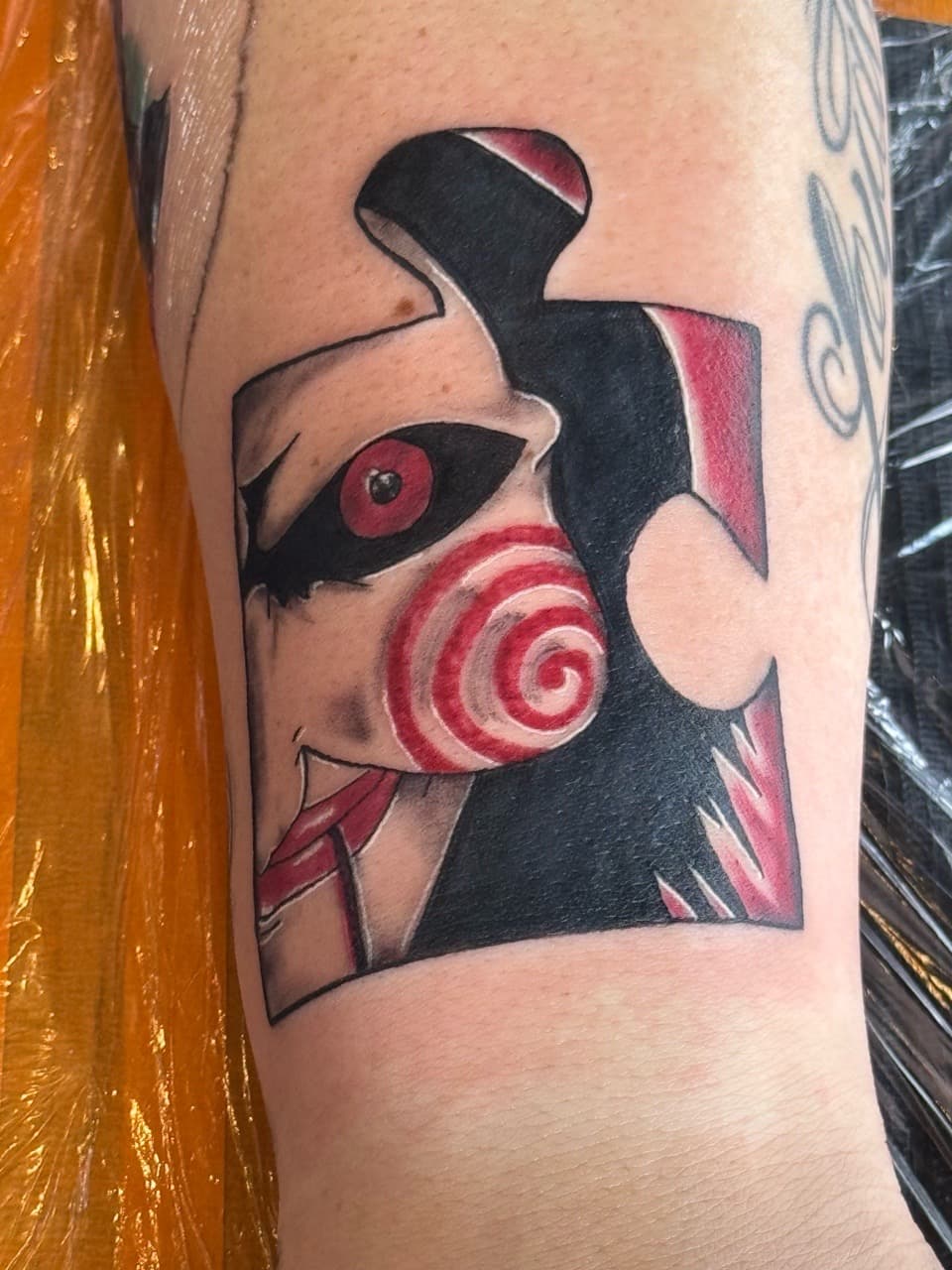 Pop Culture + Color billy puppet tattoo on Forearm by William_Samaras on TattMe