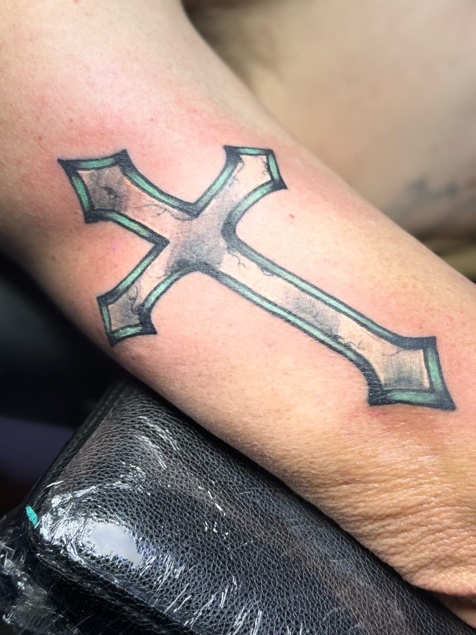 Black & Grey + Color cross tattoo on Forearm by William_Samaras on TattMe