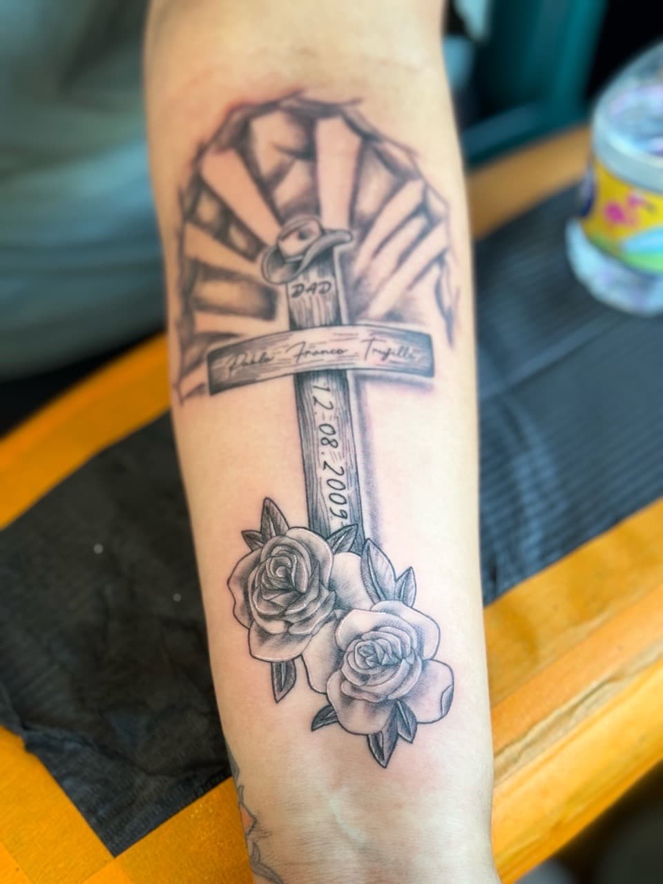 Black & Grey + Illustrative cross tattoo on Forearm by William_Samaras on TattMe