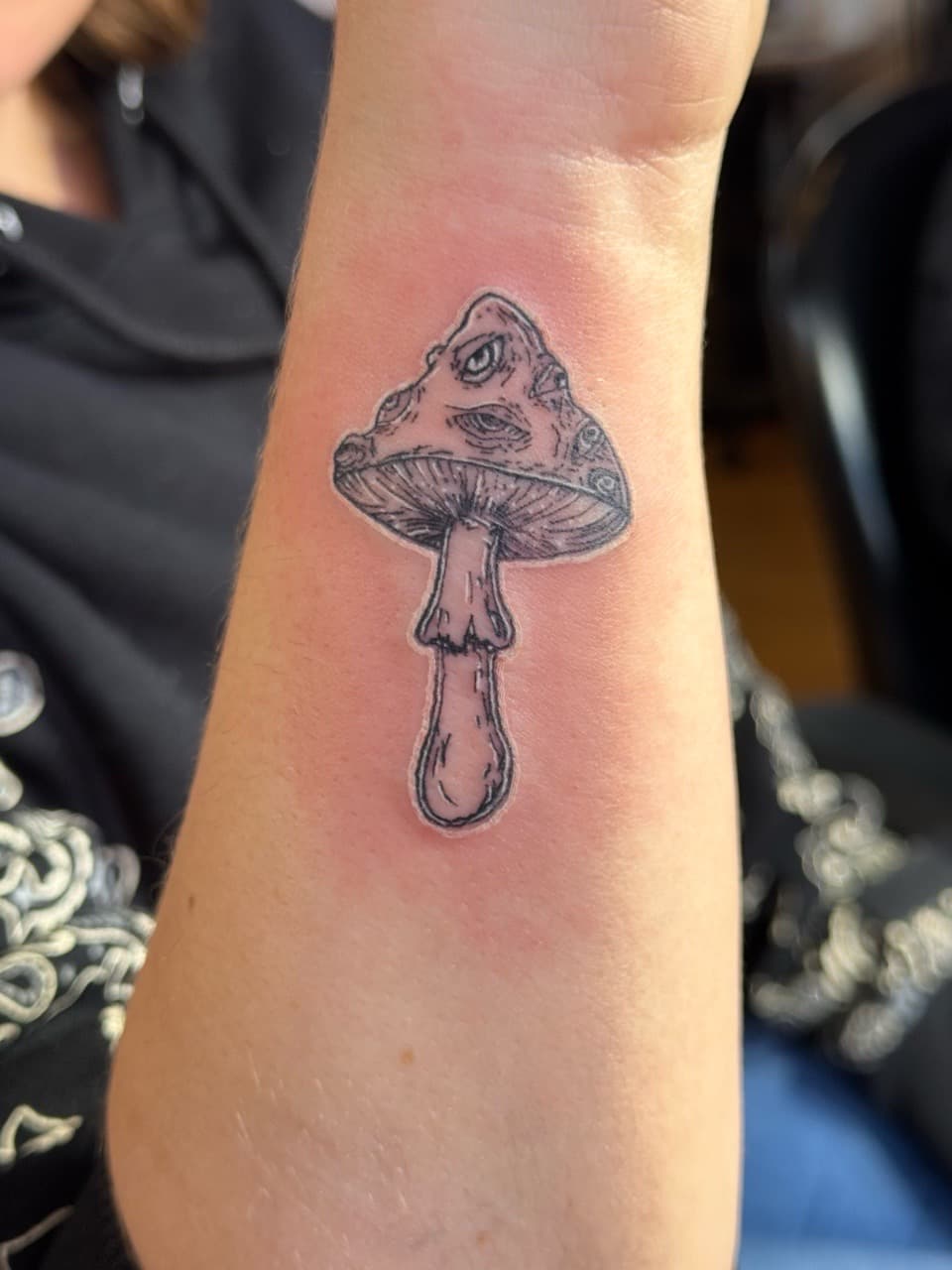 Black & Grey + Illustrative mushroom tattoo on Forearm by William_Samaras on TattMe