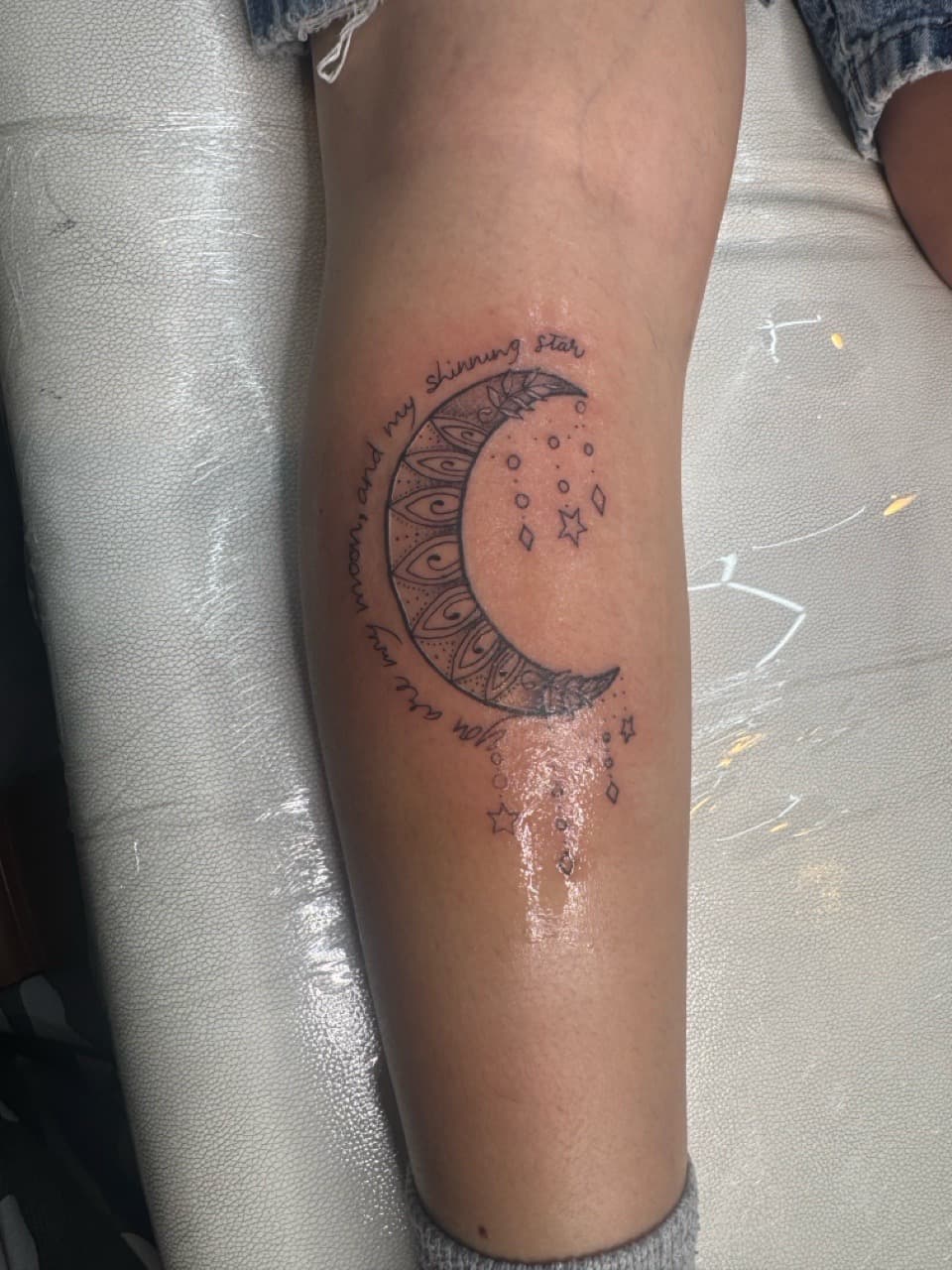 Fine Line + Black-work moon tattoo on Calf by William_Samaras on TattMe