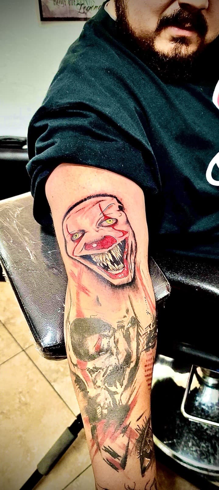 Horror + Illustrative clown tattoo on Upper Arm by William_Samaras on TattMe