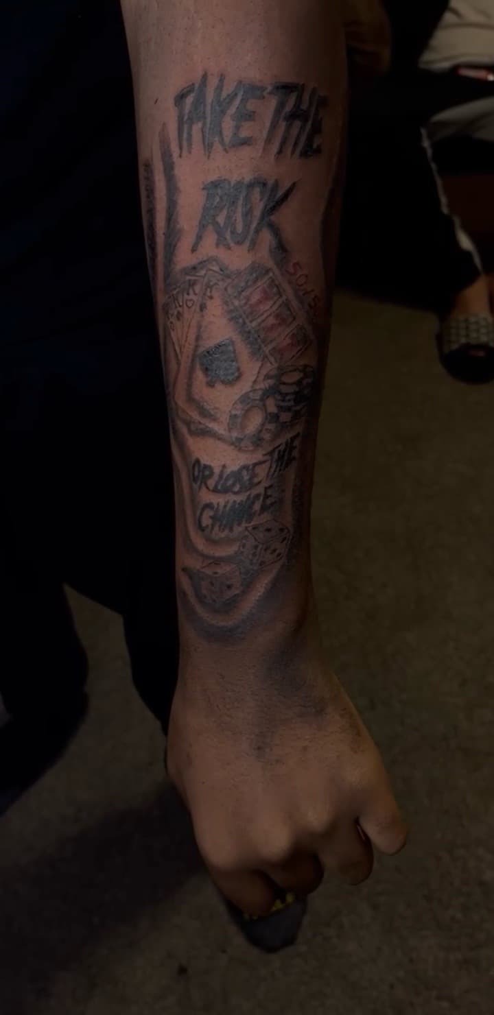 Black & Grey + Lettering cards tattoo on Forearm by Ai.inkedya on TattMe