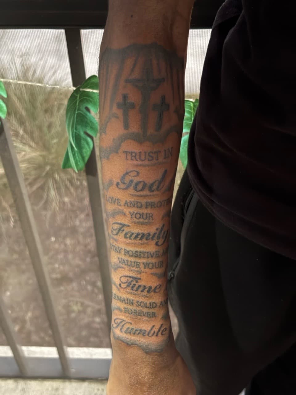 Black & Grey + Lettering crucifix tattoo on Forearm by Ai.inkedya on TattMe
